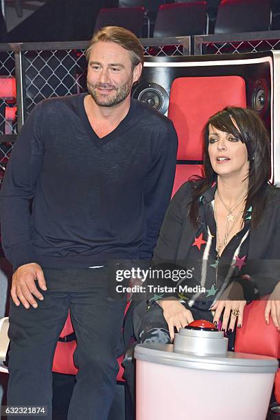 German singer Sasha and german singer Nena during the 'The Voice Kids' photo call on January 21, 2017 in Berlin, Germany.