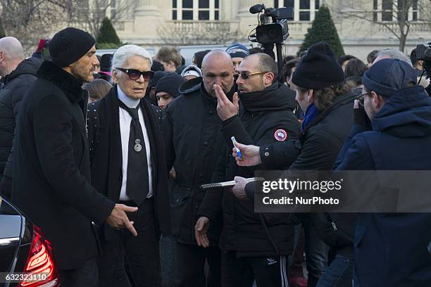 Karl lagerfeld attends the Dior Homme Menswear Fall/Winter 2017-2018 show as part of Paris Fashion Week on January 21, 2017 in Paris, France.
