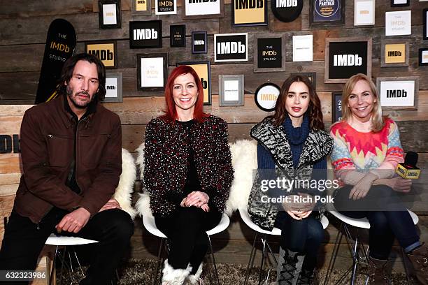 Actors Keanu Reeves, Carrie Preston, Lily Collins and writer/director Marti Noxon of "To The Bone" attend The IMDb Studio featuring the Filmmaker...