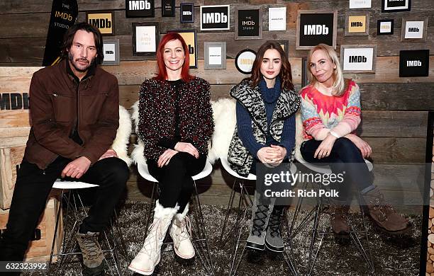 Actors Keanu Reeves, Carrie Preston, Lily Collins and writer/director Marti Noxon of "To The Bone" attend The IMDb Studio featuring the Filmmaker...