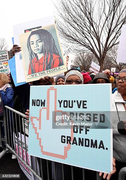 Demonstrators attend the rally at the Women's March on Washington on January 21, 2017 in Washington, DC.