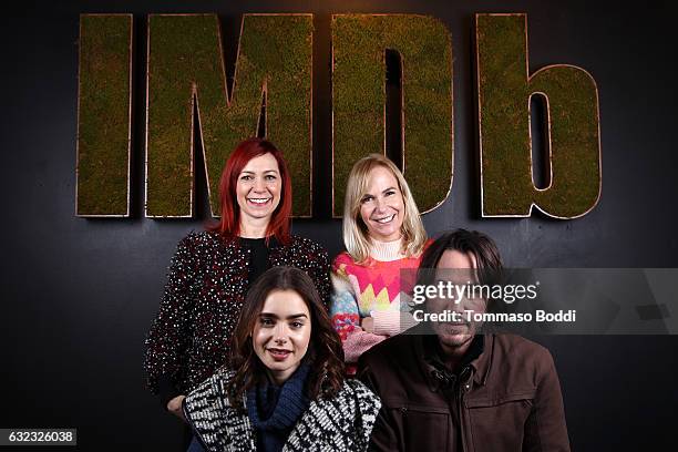 Actress Carrie Preston, writer/director Marti Noxon, actors Lily Collins and Keanu Reeves of "To The Bone" attend The IMDb Studio featuring the...