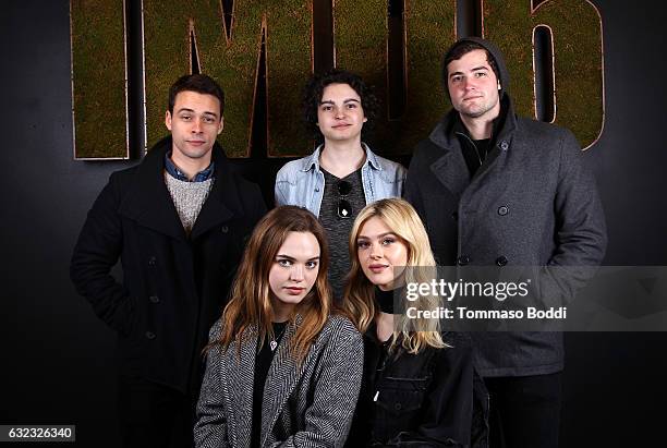Actors Adam Long, Max Burkholder, Ben Winchell, actresses Odessa Young and Nicola Peltz of "When the Street Lights Go On" attend The IMDb Studio...