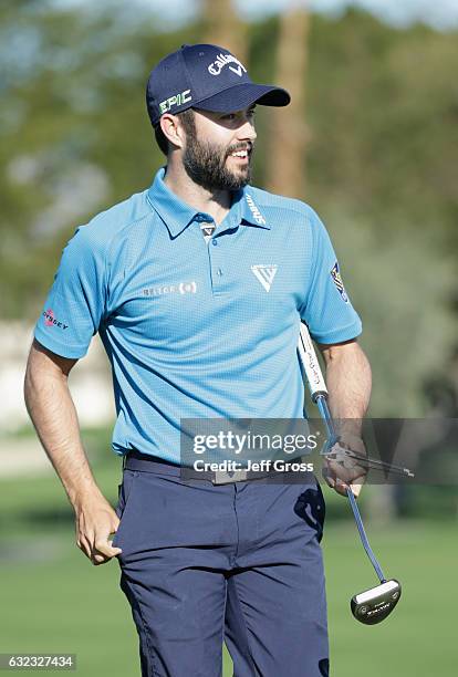 Adam Hadwin of Canada reacts to his putt during the third round of the CareerBuilder Challenge in Partnership with The Clinton Foundation at La...