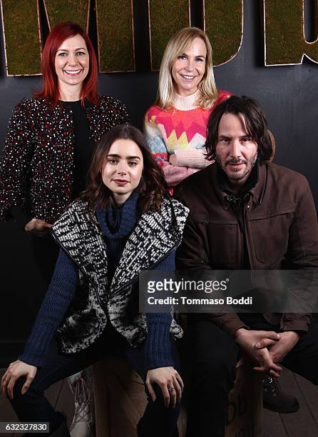 Actress Carrie Preston, writer/director Marti Noxon, actors Lily Collins and Keanu Reeves of "To The Bone" attend The IMDb Studio featuring the...