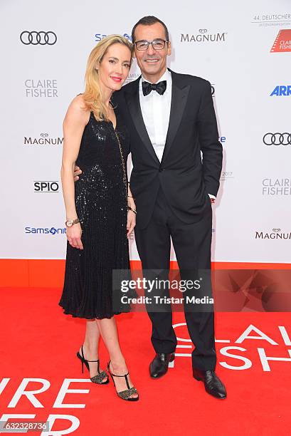 German actor Erol Sander and his wife Caroline Godet attend the German Film Ball 2017 at Hotel Bayerischer Hof on January 21, 2017 in Munich, Germany.