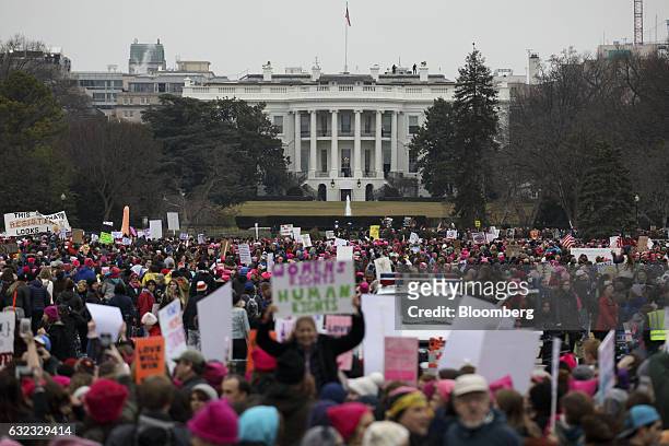 Demonstrators gather in front of the White House during the Women's March on Washington in Washington, D.C., U.S., on Saturday, Jan. 21, 2017. The...