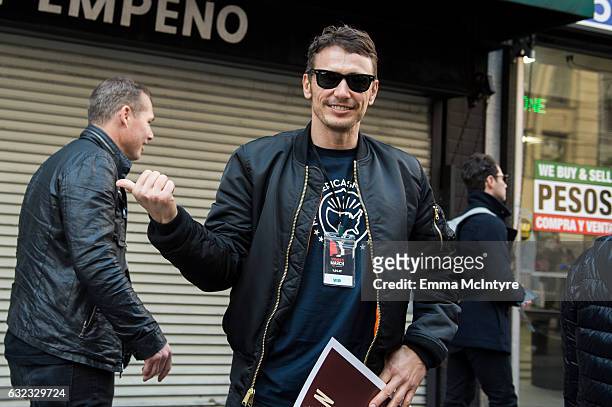Actor James Franco attends the women's march in Los Angeles on January 21, 2017 in Los Angeles, California.