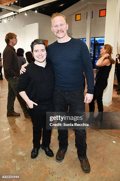 Artist, Bennett Slater and Morgan Spurlock attend Thirty-Three: Celebrating 33 Years Of The Independent Spirit & Sundance Film Festival Exhibit at...