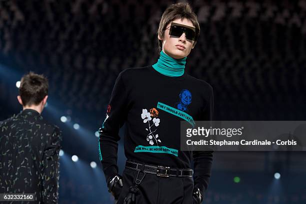 Model walks the runway during the Dior Homme Menswear Fall/Winter 2017-2018 show as part of Paris Fashion Week on January 21, 2017 in Paris, France.