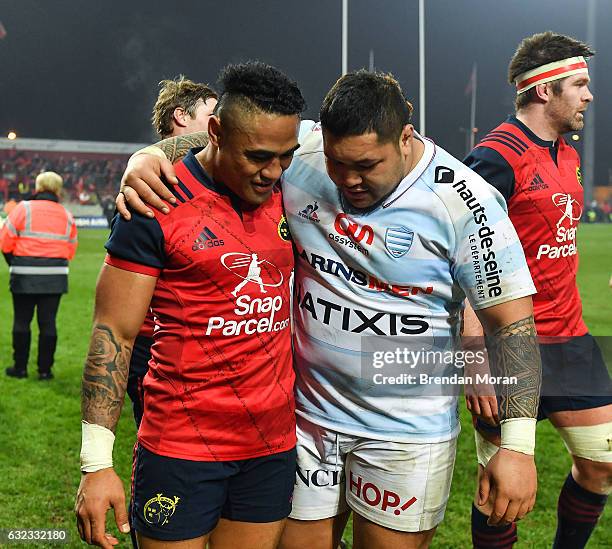 Limerick , Ireland - 21 January 2017; Francis Saili, left, of Munster and Ben Tameifuna of Racing 92 after the European Rugby Champions Cup Pool 1...