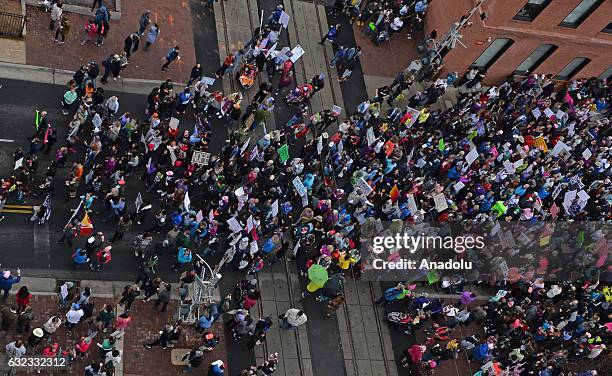 Women's march in Charlotte attended by an estimated 10,000 demonstrators as a sister march to the one in Washington DC, in USA on January 21, 2017.