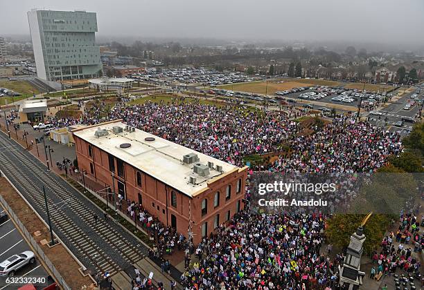 Women's march in Charlotte attended by an estimated 10,000 demonstrators as a sister march to the one in Washington DC, in USA on January 21, 2017.