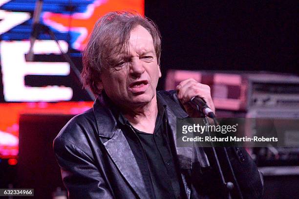 Mark E Smith of The Fall performs on stage at the CLUB. THE. MAMMOTH all-dayer at The Arts Club on January 21, 2017 in Liverpool, United Kingdom.