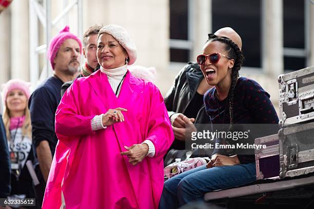 Debbie Allen and Kerry Washington attend the women's march in Los Angeles on January 21, 2017 in Los Angeles, California.