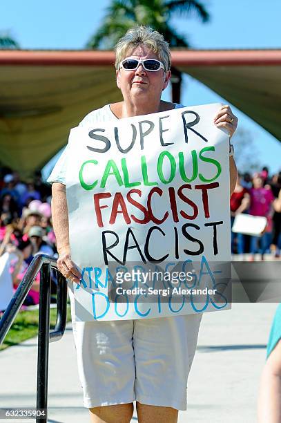 Demonstrator attends the rally at the Women's March at Bayfront Park Amphitheater on January 21, 2017 in Miami, Florida.
