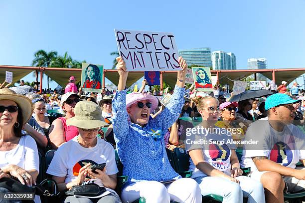 Demonstrators attend the rally at the Women's March at Bayfront Park Amphitheater on January 21, 2017 in Miami, Florida.