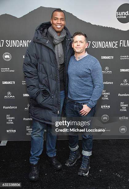 Former NBA player Jason Collins and Producer Brunson Green attend the "Walking Out" premiere on day 3 of the 2017 Sundance Film Festival at Library...