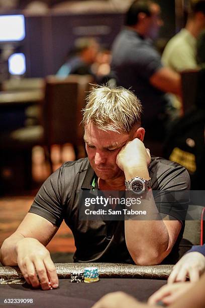 Shane Warne attends the Aussie Millions Poker Championship at Crown Casino on January 22, 2017 in Melbourne, Australia.