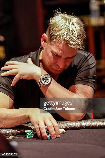 Shane Warne attends the Aussie Millions Poker Championship at Crown Casino on January 22, 2017 in Melbourne, Australia.