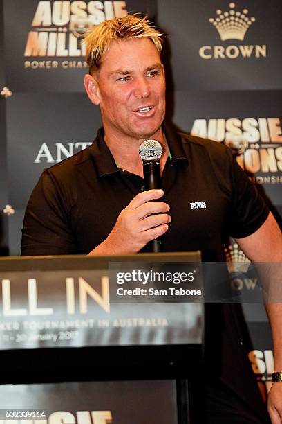 Shane Warne attends the Aussie Millions Poker Championship at Crown Casino on January 22, 2017 in Melbourne, Australia.