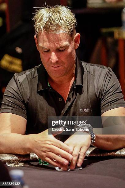 Shane Warne attends the Aussie Millions Poker Championship at Crown Casino on January 22, 2017 in Melbourne, Australia.