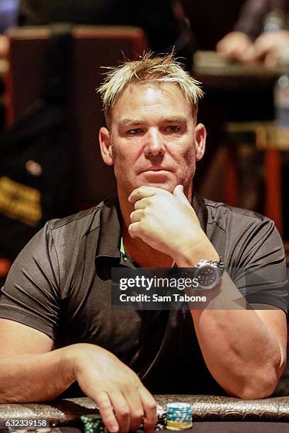 Shane Warne attends the Aussie Millions Poker Championship at Crown Casino on January 22, 2017 in Melbourne, Australia.