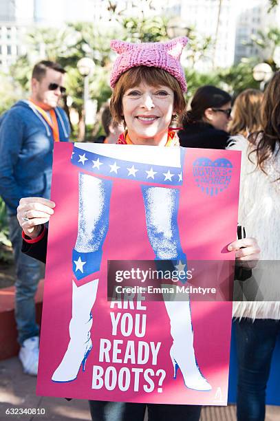 Actress Frances Fisher attends the women's march in Los Angeles on January 21, 2017 in Los Angeles, California.