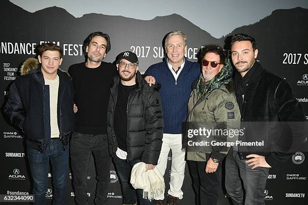 Tye Sheridan, Alexandre Moors, Courtney Solomon, Jeffrey Sharp, Mark Canton and Jack Huston attend the "The Yellow Birds" premiere on day 3 of the...