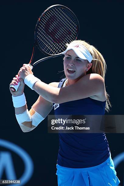 Ali Collins of Great Britain competes in her first round match against Mihika Yadav of India during the Australian Open 2017 Junior Championships at...