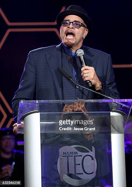 Host Sinbad speaks onstage at the TEC Awards during NAMM Show 2017 at the Anaheim Hilton on January 21, 2017 in Anaheim, California.