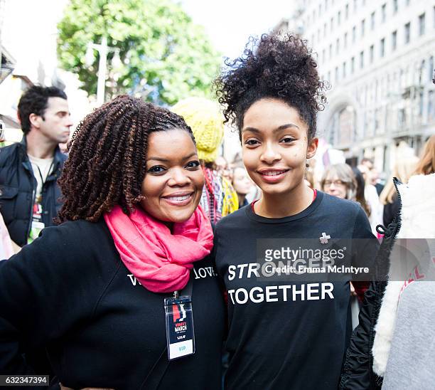 Actress Yara Shahidi attends the women's march in Los Angeles on January 21, 2017 in Los Angeles, California.