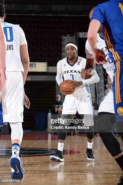 Tony Wroten of the Texas Legends looks to the pass the ball during the game against the Santa Cruz Warriors as part of 2017 NBA D-League Showcase at...