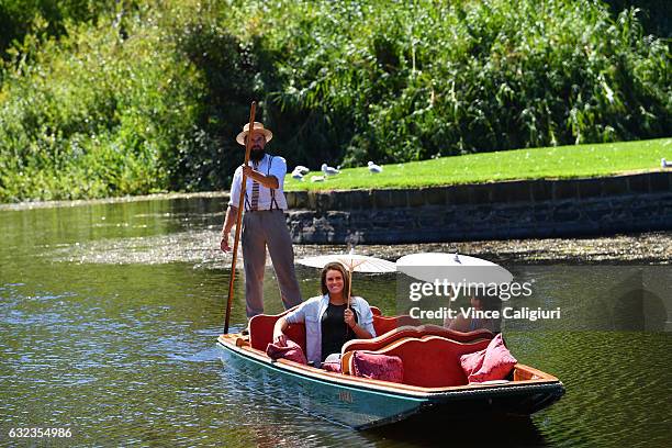 Jennifer Brady of the United States takes a private guided boat tour at the Royal Botanic Gardens during day seven of the 2017 Australian Open at...