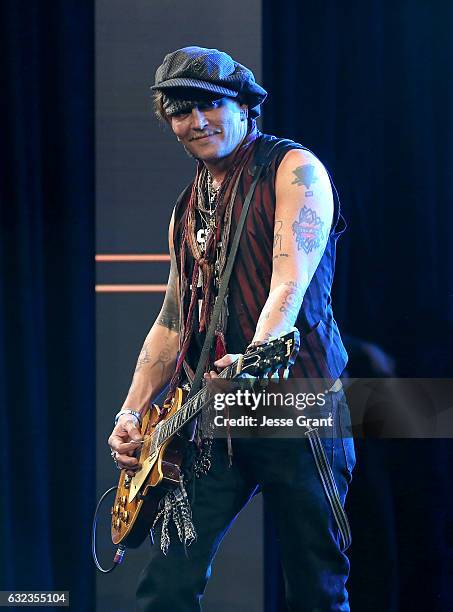 Actor Johnny Depp performs onstage at the TEC Awards during NAMM Show 2017 at the Anaheim Hilton on January 21, 2017 in Anaheim, California.