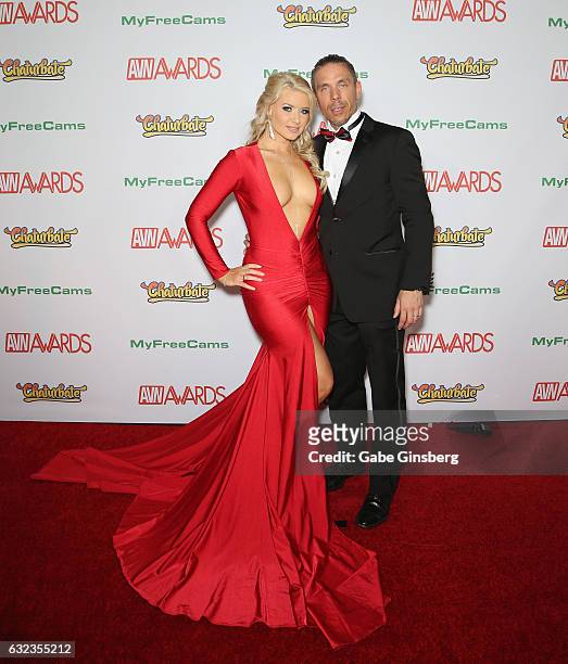 Adult film actress Anikka Albrite and her husband, adult film actor/director Mick Blue, attend the 2017 Adult Video News Awards at the Hard Rock...
