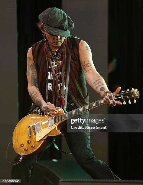 Actor Johnny Depp performs onstage at the TEC Awards during NAMM Show 2017 at the Anaheim Hilton on January 21, 2017 in Anaheim, California.