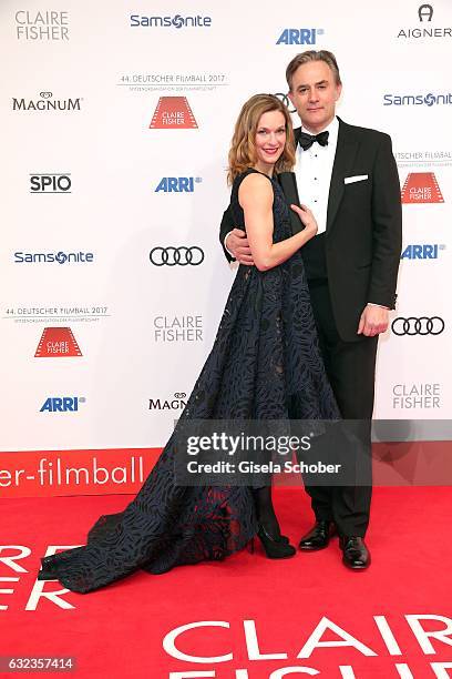 Lisa Martinek and her husband Giulio Ricciarelli during the 44th German Film Ball 2017 arrival at Hotel Bayerischer Hof on January 21, 2017 in...