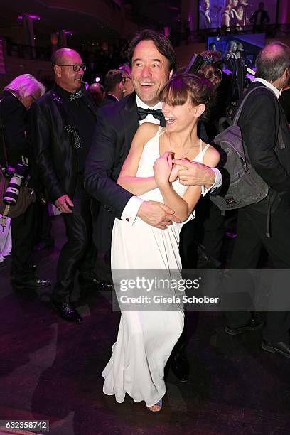 Jan-Josef Liefers dances with his film daughter Harriet Herbig-Matten during the 44th German Film Ball 2017 party at Hotel Bayerischer Hof on January...