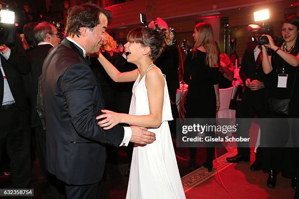 Jan-Josef Liefers dances with his film daughter Harriet Herbig-Matten during the 44th German Film Ball 2017 party at Hotel Bayerischer Hof on January...