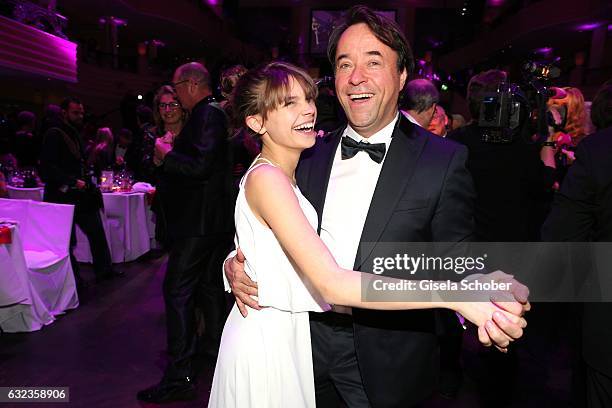 Jan-Josef Liefers dances with his film daughter Harriet Herbig-Matten during the 44th German Film Ball 2017 party at Hotel Bayerischer Hof on January...