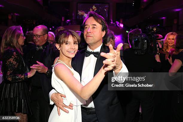 Jan-Josef Liefers dances with his film daughter Harriet Herbig-Matten during the 44th German Film Ball 2017 party at Hotel Bayerischer Hof on January...