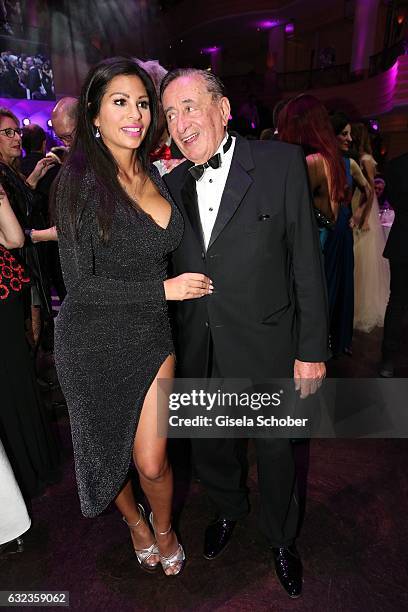 Richard Lugner and "Bambi" Nina Bruckner dance during the 44th German Film Ball 2017 party at Hotel Bayerischer Hof on January 21, 2017 in Munich,...