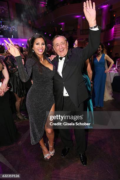 Richard Lugner and "Bambi" Nina Bruckner dance during the 44th German Film Ball 2017 party at Hotel Bayerischer Hof on January 21, 2017 in Munich,...