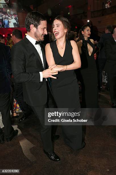 Aylin Tezel and Clemens Schick dance during the 44th German Film Ball 2017 party at Hotel Bayerischer Hof on January 21, 2017 in Munich, Germany.