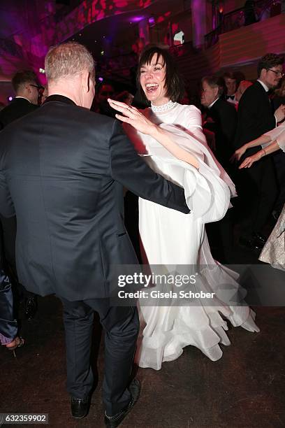 Christiane Paul and Vincent de la Tour dance during the 44th German Film Ball 2017 party at Hotel Bayerischer Hof on January 21, 2017 in Munich,...