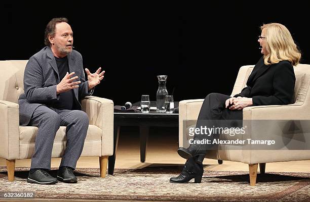 Actors Billy Crystal and Bonnie Hunt are seen performing on stage during the Spend The Night With Billy Crystal Tour at the Adrienne Arsht Center on...