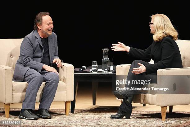 Actors Billy Crystal and Bonnie Hunt are seen performing on stage during the Spend The Night With Billy Crystal Tour at the Adrienne Arsht Center on...