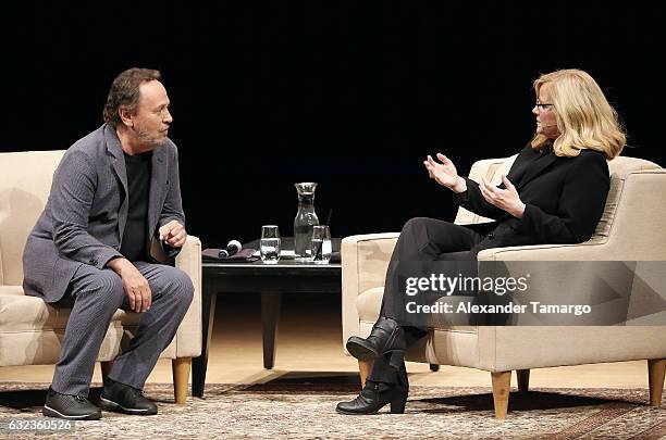 Actors Billy Crystal and Bonnie Hunt are seen performing on stage during the Spend The Night With Billy Crystal Tour at the Adrienne Arsht Center on...