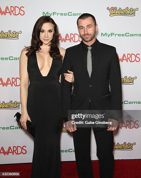 Adult film actress Chanel Preston and adult film actor James Deen attend the 2017 Adult Video News Awards at the Hard Rock Hotel & Casino on January...